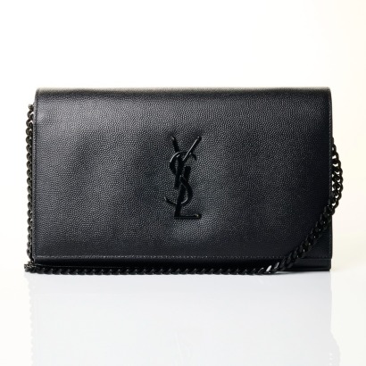 Saint Laurent, Black Grained Monogramme Chain Wallet with Box
