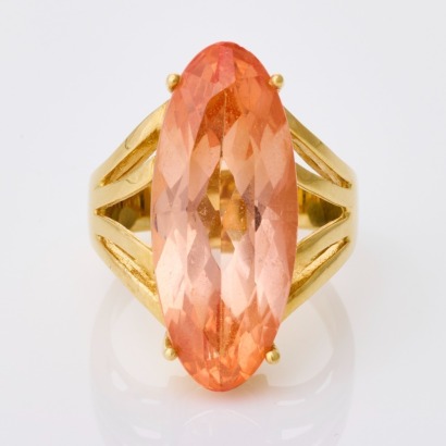 18ct Yellow Gold, Vintage, Orange Synthetic Dress Ring
