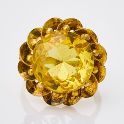 9ct Yellow Gold, Vintage, Synthetic Yellow Sapphire Ring