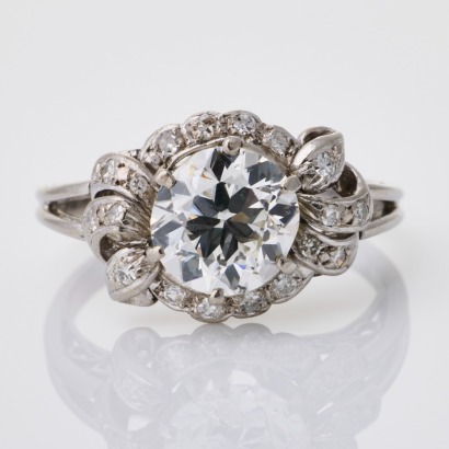 Silver / Palladium, Handmade, Estate 2.00ct / .18ct Diamond Ring