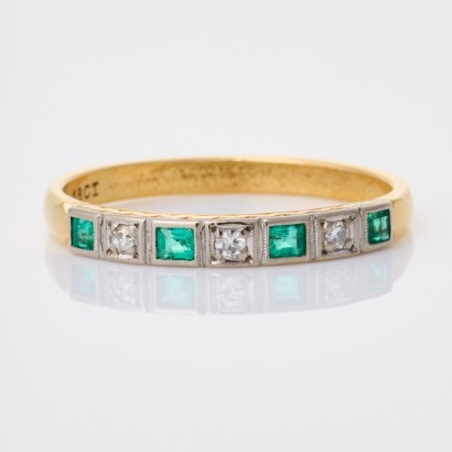 18ct Yellow / White Gold, .20ct Emerald / 0.06ct Diamond Eternity Ring