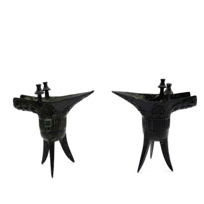 A Pair of Chinese Bronze Wine Vessel