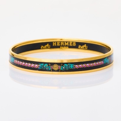 Herm&egrave;s, Slim Black Enamel Bangle