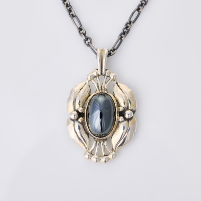 Georg Jensen, 45cm Sterling Silver Hematite Pendant with Box