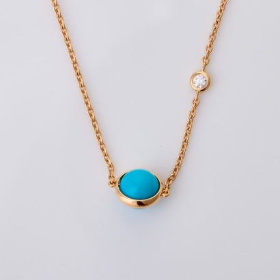 Piaget Necklace, 40cm, 18ct Yellow Gold, Turquoise / 0.05ct Diamond Pendant Necklace with Box