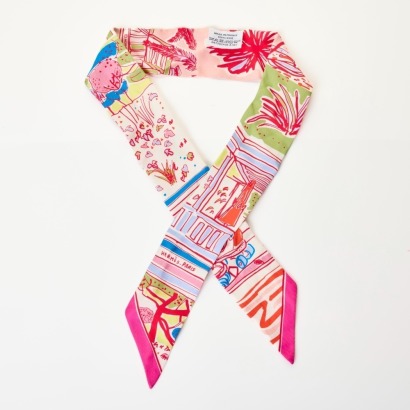Herm&egrave;s, 100% Silk, Rayures D'&eacute;t&eacute; Pink / Green Twilly Scarf