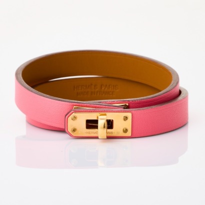 Herm&egrave;s, Mini Kelly, Double Tour Rose Azalee Swift Leather Bracelet