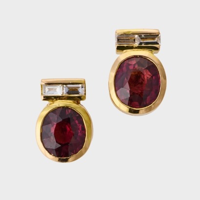 18ct Yellow Gold, 1.76ct Ruby / 0.12ct Diamond Stud Earrings