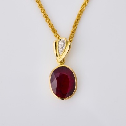18ct Yellow Gold, 2.05ct Ruby Pendant on 50cm Wheat Sheaf Chain