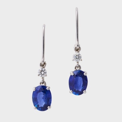 18ct White Gold, 2.94ct Sapphire / 0.15ct Diamond Drop Earrings