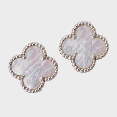 Van Cleef & Arpels, Vintage, 18ct White Gold, Mother-of-Pearl Alhambra Earrings
