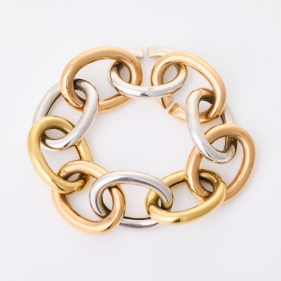 9ct Yellow / White / Rose Gold, 21cm Hollow Link, Large Bracelet
