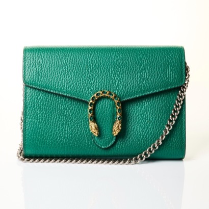 Gucci, Green Leather Dionysus Chain Wallet Mini Bag with Box
