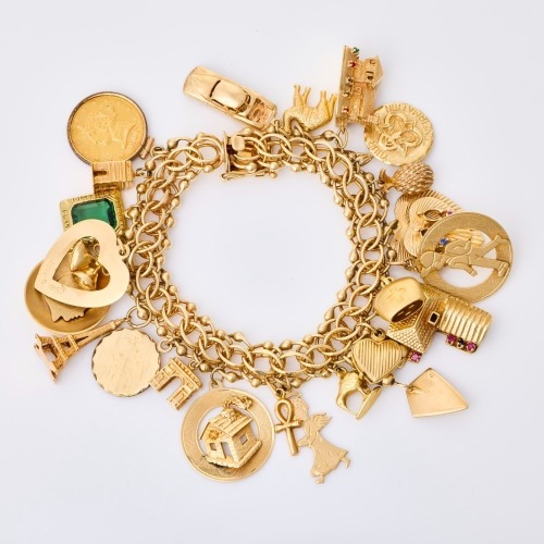 14ct Yellow Gold, 21cm Fancy Link Multi Charm Bracelet