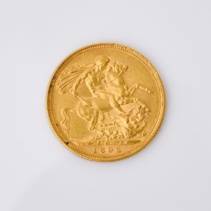 22ct Yellow Gold, 1892 Full Sovereign Coin