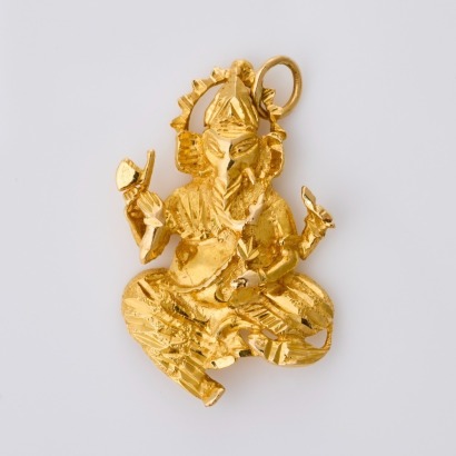 19ct Yellow Gold, Thai Ganesha Charm with Jump Ring