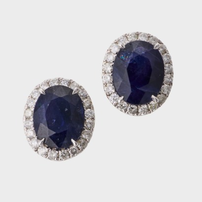18ct White Gold , 3.63ct Sapphire / 0.34ct Diamond Earrings