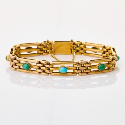 9ct Yellow Gold, Turquoise Gate Bracelet