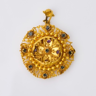 18ct Yellow Gold, Ruby / Sapphire Mourning Brooch