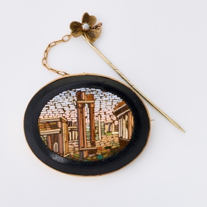 15ct Yellow Gold, Micro Mosaic Brooch