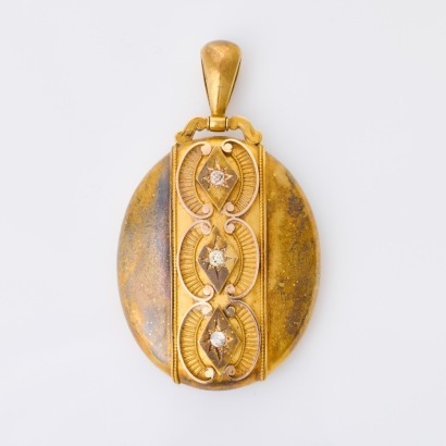 Gold Plated, Large, Oval Diamond Set Locket
