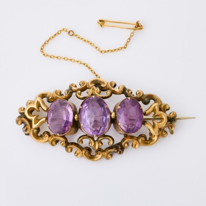 Gold Plated, Vintage, Oval Amethyst Brooch