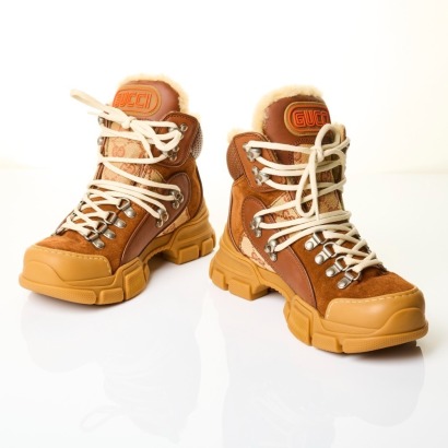 Gucci, Suede / Canvas Flashtrek Hiking Boots, Size 35