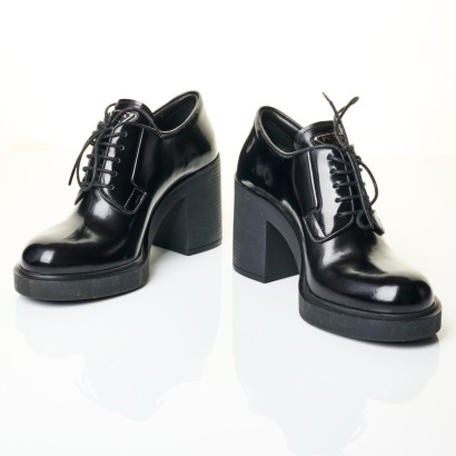 Prada, Black Box Leather Ankle Boots, Size 35