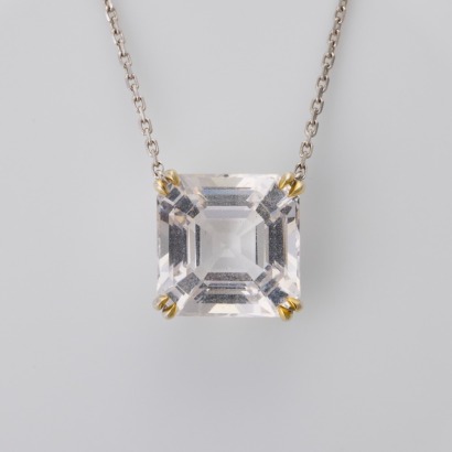 18ct White Gold, Modern, 8.31ct Topaz Pendant on 44cm Cable Link Necklace