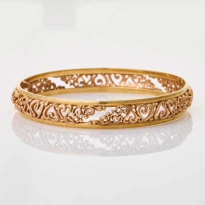 9ct Yellow / Rose Gold, Filigree Pierced Out Round Bangle