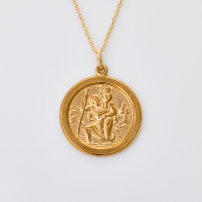 9ct Yellow Gold, 45cm Trace Chain with St Christopher Pendant
