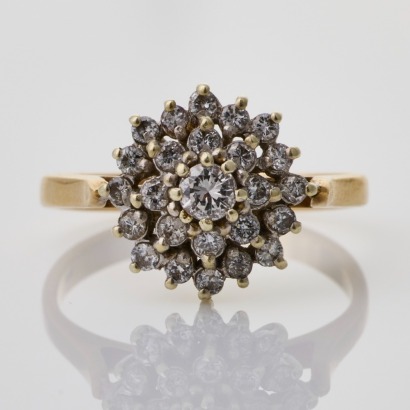 9ct Yellow / White gold, .35ct Diamond Cluster Ring