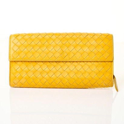 Bottega Veneta, Yellow Intrecciato Long Wallet