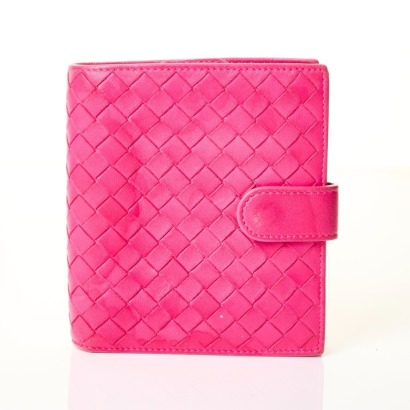 Bottega Veneta, Fuchsia Intrecciato Bifold Wallet