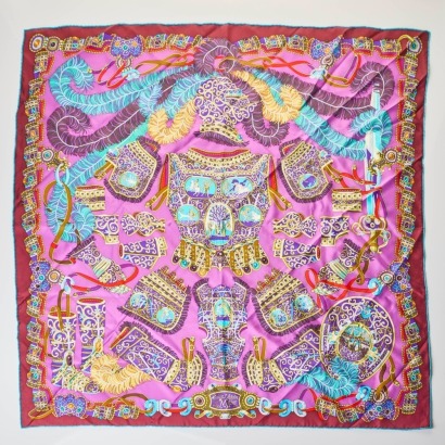 Herm&egrave;s, 100% Silk, Sous L'Egide de Mars Purple Scarf