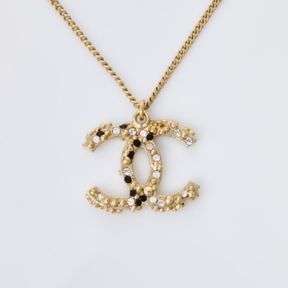 Chanel, CC Logo & Crystals Pendant Necklace with Box