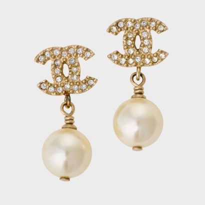 Chanel, Faux Pearl CC Drop Earrings with Box