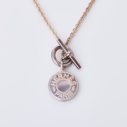 Herm&egrave;s, 40cm Sterling Silver, Herm&egrave;s Amulettes Ex-Libris Pendant Necklace with Box