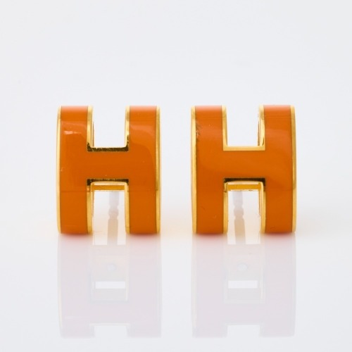 Herm&egrave;s, Gold-Plated, Mini Pop Orange H Earrings with Box