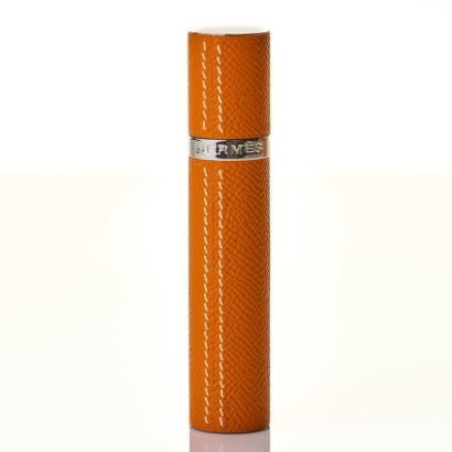 Herm&egrave;s, Refillable Orange Epsom Leather Perfume Case with Box