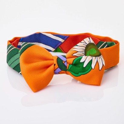 Herm&egrave;s, Orange Mini Ribbon 100% Silk Bow Tie with Box