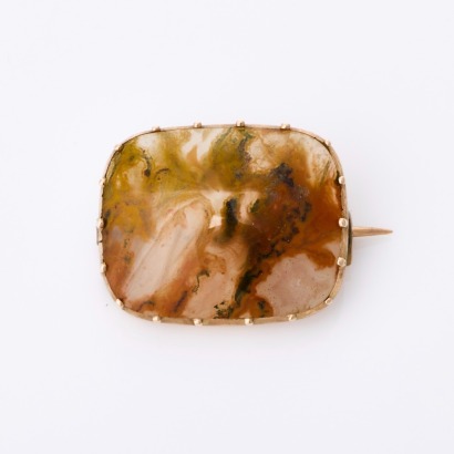 9ct Rose Gold, Mulit-coloured Moss Agate Brooch