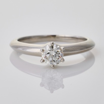 Tiffany & Co. Platinum, 0.52ct Round Brilliant Cut Diamond Solitaire Ring with Box