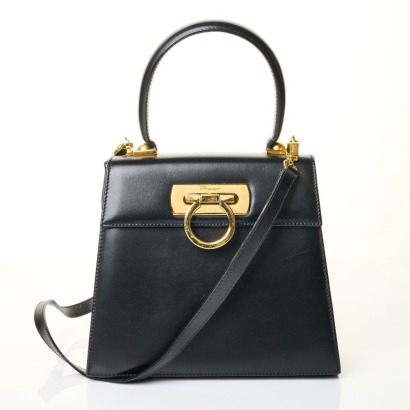 Salvatore Ferragamo, Black Leather Gancini Bag