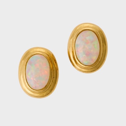 18ct Yellow Gold, Pair of .60ct Cabochon Cut Opal Earrings