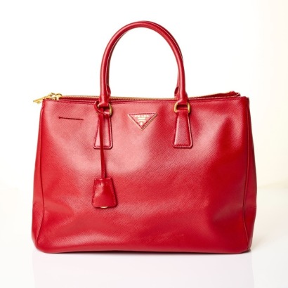 Prada, Red Saffiano Galleria Double Zip Tote Bag