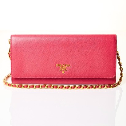 Prada, Ibisco Saffiano Wallet on Chain with Box