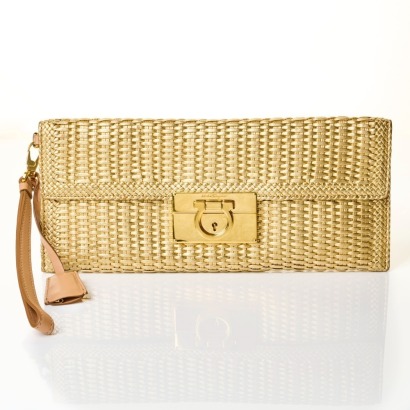 Salvatore Ferragamo, Golded Leather Braided Aileen Gancio Clutch