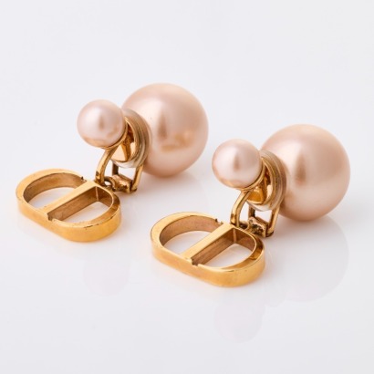 Christian Dior, Mise En Dior Tribal, Faux Pearl Clip on Earrings with Box