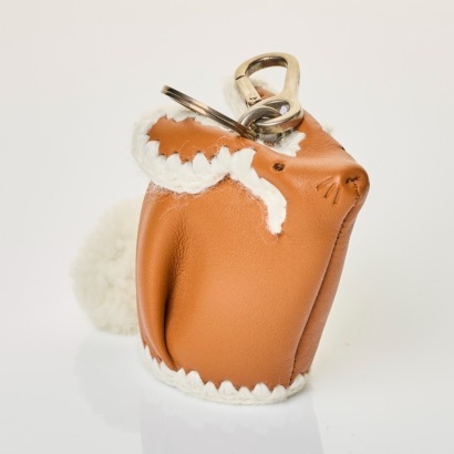 Loewe, Tan Leather Bunny Charm Key Ring with Box